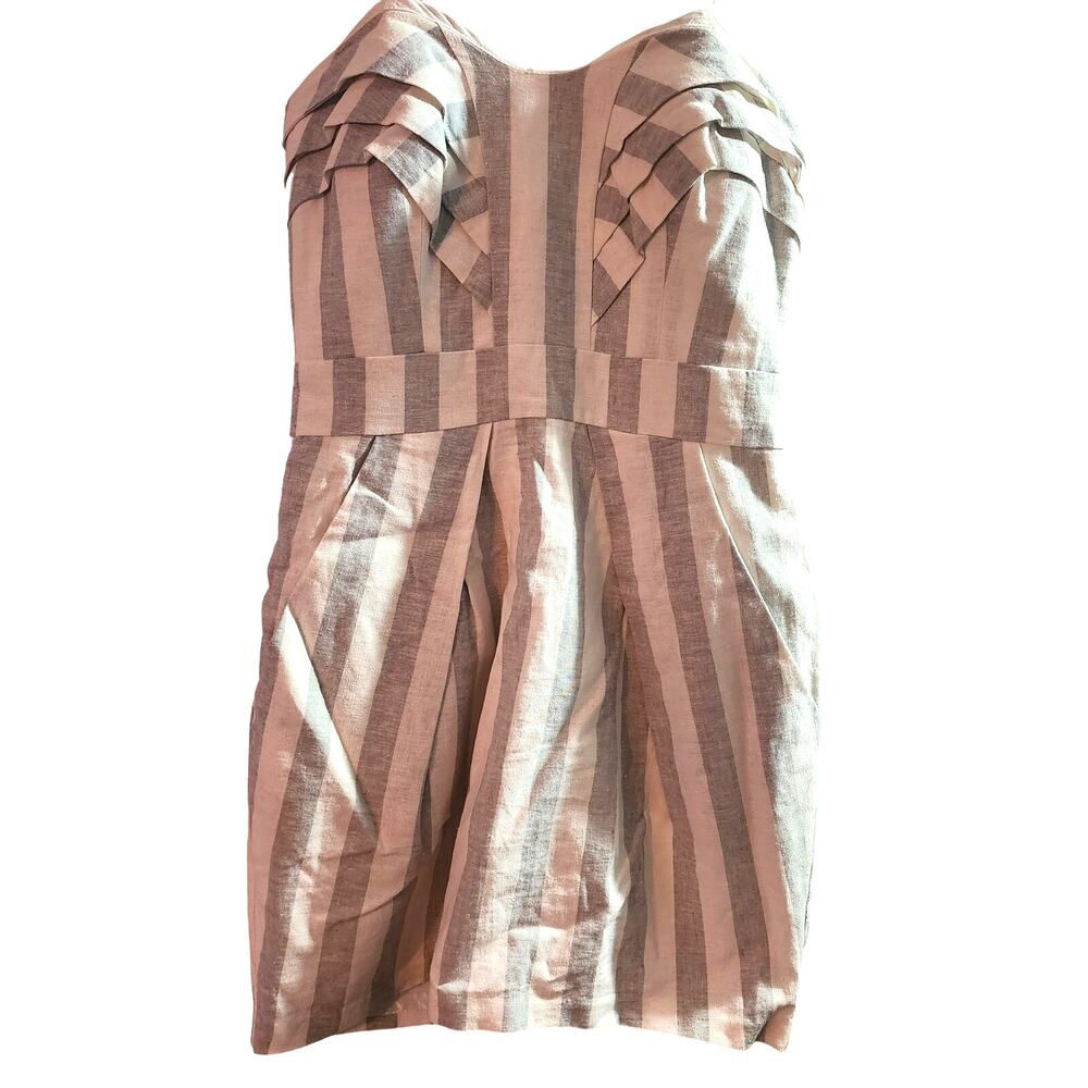 BCBG Ruched Front Pockets White Gray Strapless Dress Size 2